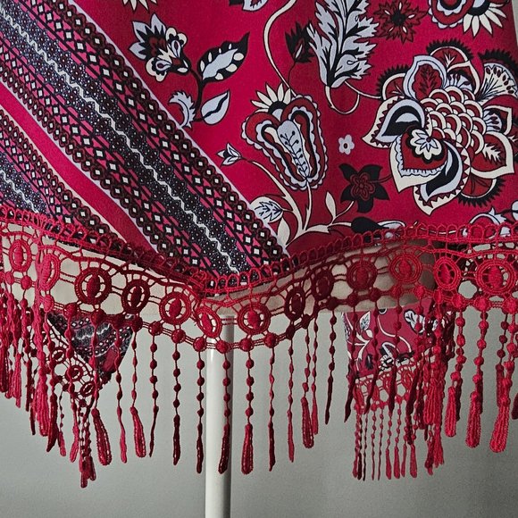 womens SOHO JEANS red NY & COMPANY floral TOP spaghetti straps TRIM size XS - Picture 6 of 7